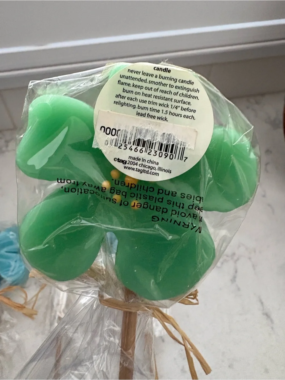 Tag Blue and Green Flower Lollipop Pick Candles - Home Party Supplies